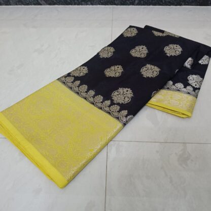 Semi silk party wear dazzling high quality  Black and Yellow color saree S-1