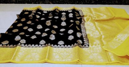 Semi silk party wear dazzling high quality  Black and Yellow color saree S-1