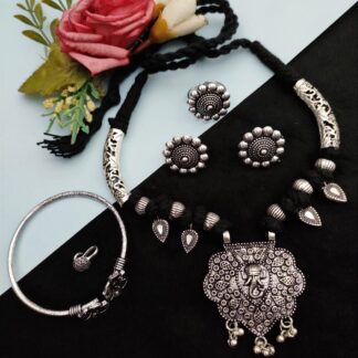 Oxidised Premium Quality Thread Necklace combo set V-11