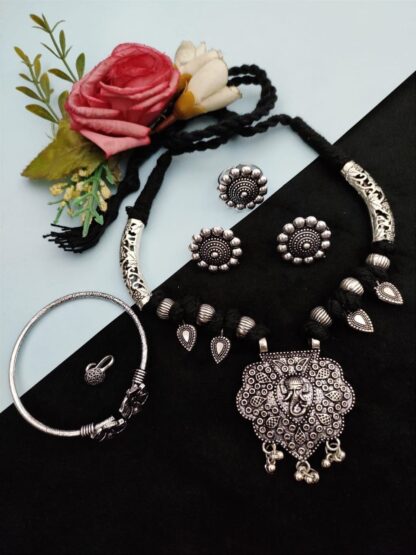 Oxidised Premium Quality Thread Necklace combo set V-1