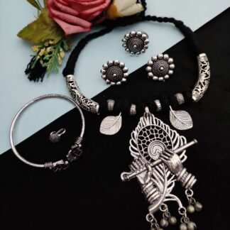 Oxidised Premium Quality  Thread Necklace combo set V-10
