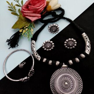 Oxidised Premium Quality  Thread Necklace combo set V-9