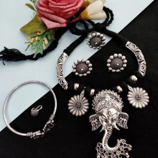 Oxidised Premium Quality  Thread Necklace combo set V-8