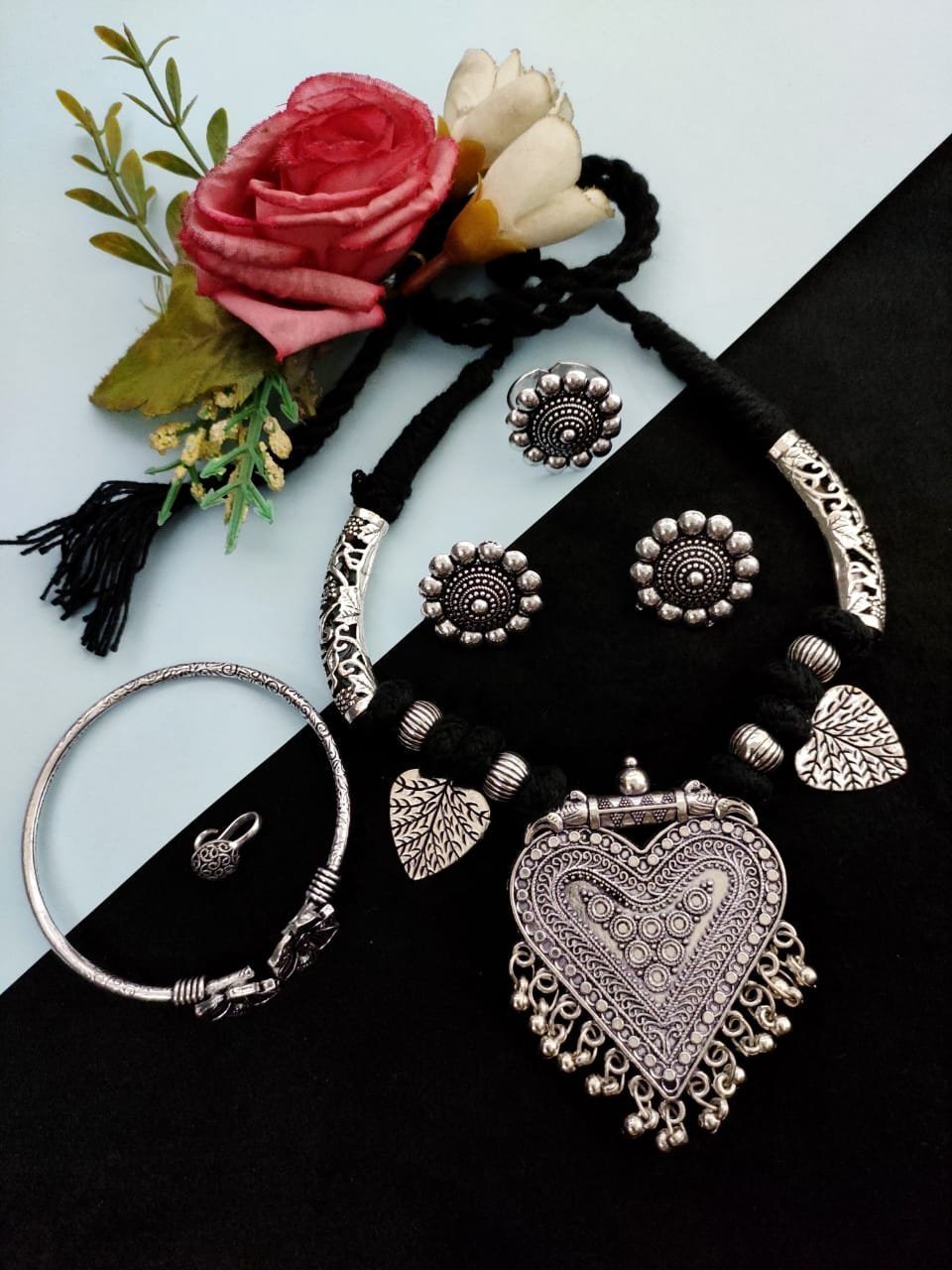 Oxidised Premium Quality Thread Necklace combo set V-1 Oxidised Premium Quality Thread Necklace combo set V-1