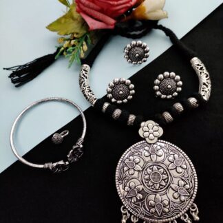 Oxidised Premium Quality Thread Necklace combo set V-4