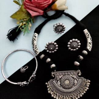 Oxidised Premium Quality  Thread Necklace combo set V-3