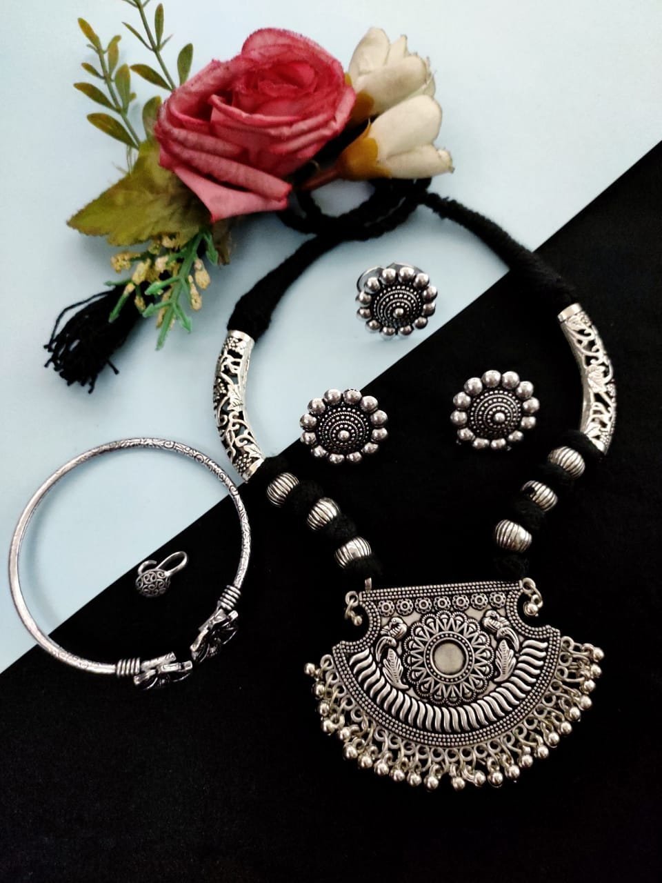 Oxidised Premium Quality Thread Necklace combo set V-1 Oxidised Premium Quality Thread Necklace combo set V-1