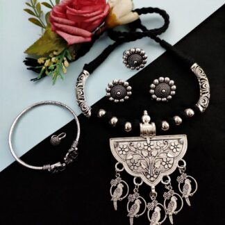 Oxidised Premium Quality Thread Necklace combo set V-2
