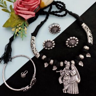 Oxidised Premium Quality  Thread Necklace combo set V-12