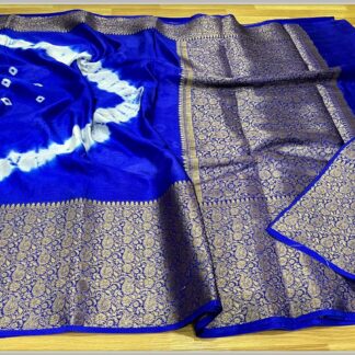 Semi chiffon soft silk party wear dazzling high quality Blue color saree