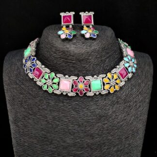 Multi color Silver look a like Choker Set