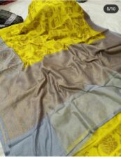 Soft silk party wear dazzling high quality semi dupian Yellow and Grey color saree