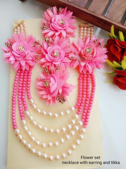 Flower Necklace with earrings and tikka Set