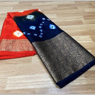 Semi Chiffon Soft Silk Party Wear Dazzling High Quality Orange and Navy-blue  color Saree