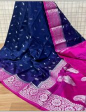 Semi Georgette Soft Silk Party wear dazzling high quality Navy-blue and pink saree