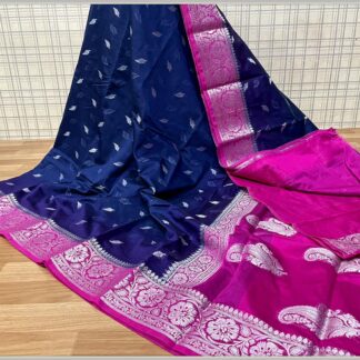 Semi Georgette Soft Silk Party wear dazzling high quality Navy-blue and pink saree