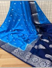 Semi Georgette Soft Silk Party wear dazzling high quality Navy-blue and pink saree