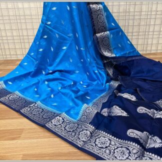 Semi Georgette Soft Silk Party wear dazzling high quality Sky-blue and Navy-blue color  saree