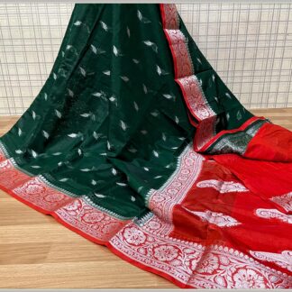 Semi Georgette Soft Silk Party wear dazzling high quality Green and Red color saree