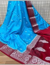 Semi Georgette Soft Silk Party wear dazzling high quality Navy-blue and pink saree