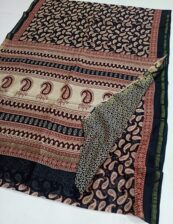 Chanderi Silk Saree Full hand weaving  color Maroon and Cream-RS13